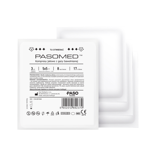 Przejdź do produktu kompres gazowy jałowy 5x5cm pasomed 17n8w (kartonik 25x3szt)