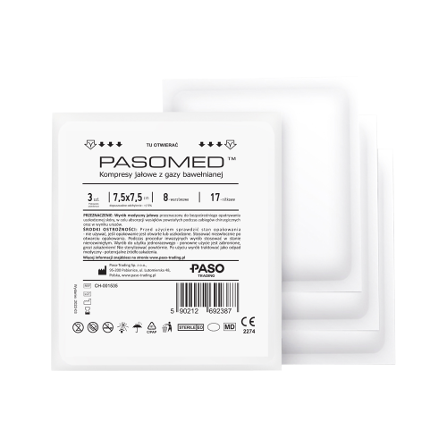 Przejdź do produktu kompres gazowy jałowy 7,5x7,5cm pasomed 17n8w (kartonik 25x3szt)