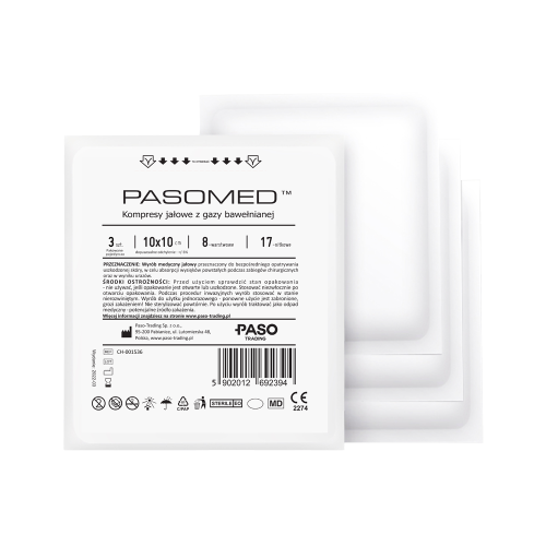 Przejdź do produktu kompres gazowy jałowy 10x10cm pasomed 17n8w (kartonik 25x3szt)