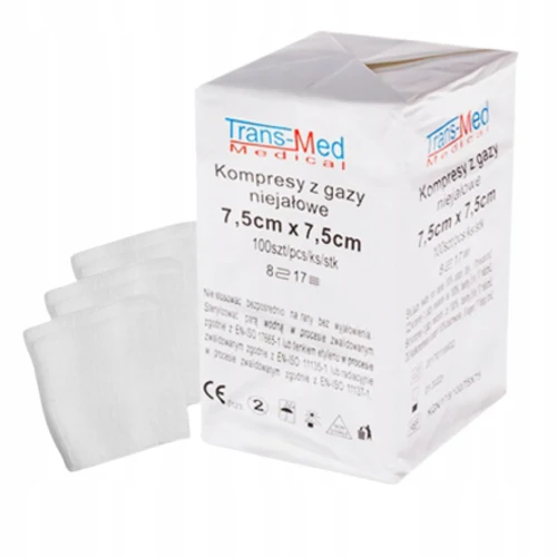 Przejdź do produktu kompres gazowy niejałowy  7,5x7,5cm trans-med. 13n8w 100szt.