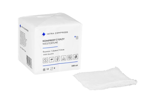 Przejdź do produktu kompres gazowy niejałowy 7,5x7,5cm intra med 13n8w 100szt
